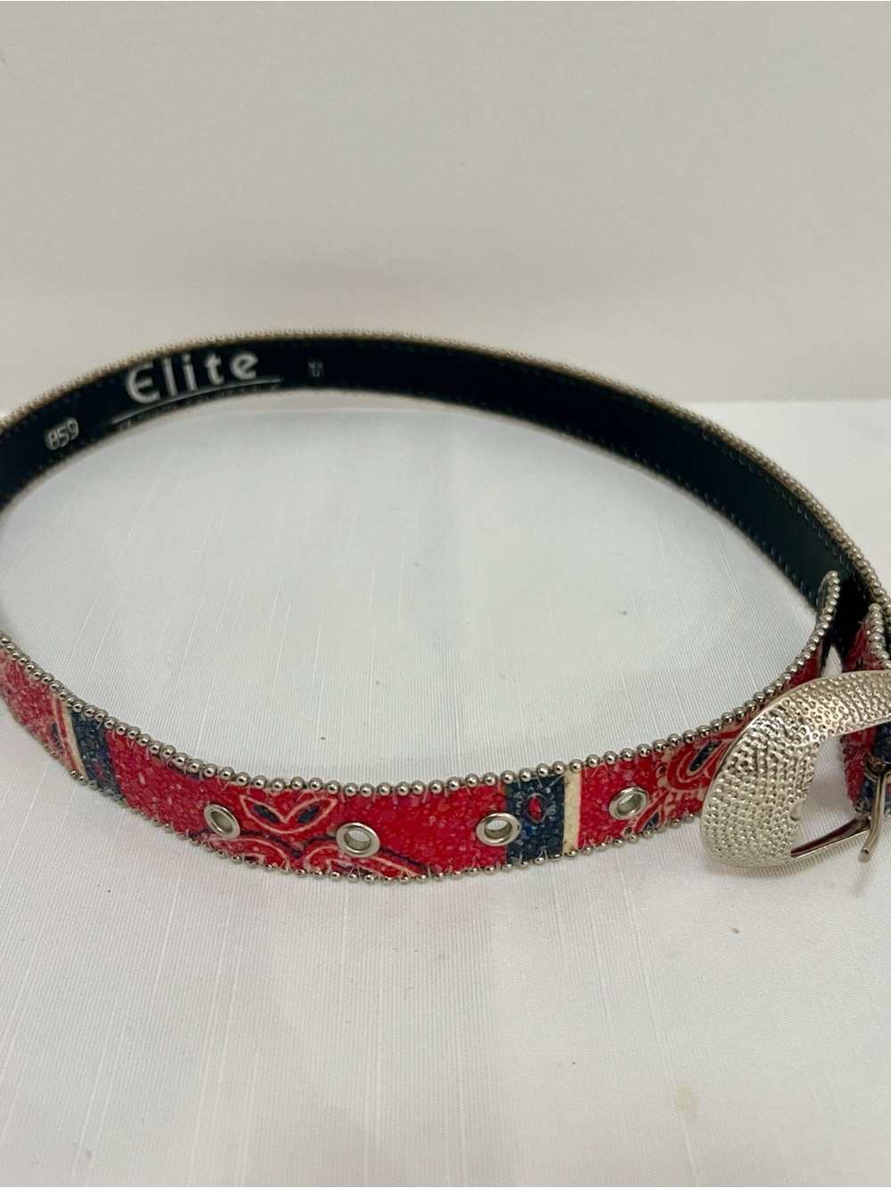 Red Blue Silver Vintage Crystal Slim Belt Western Buckle - Picture 8 of 8